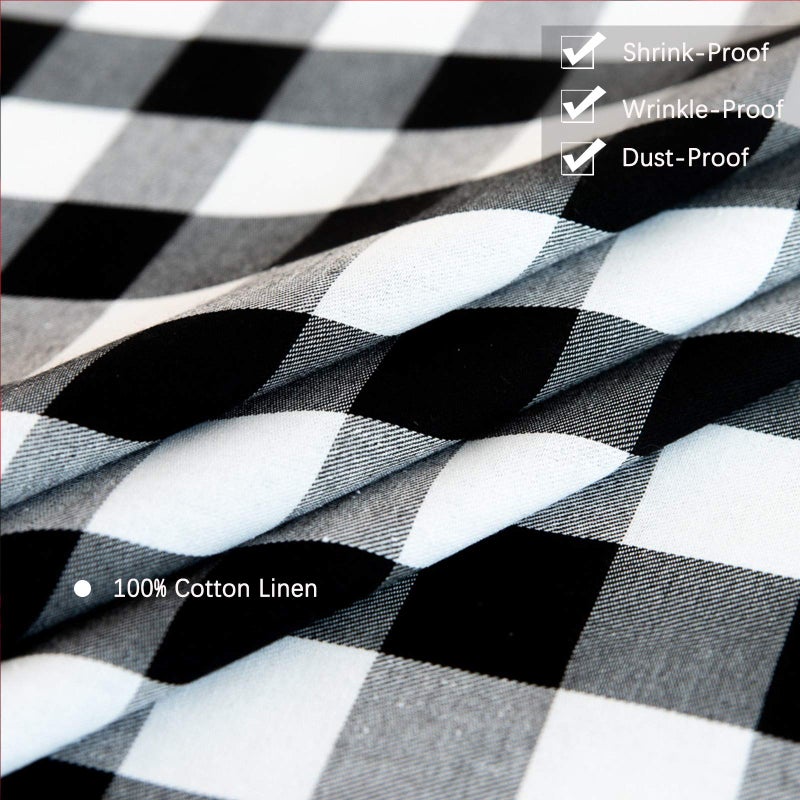 Gleamique Buffalo Plaid Round Tablecloth Checkered Cotton Linen Table Cover for Kitchen Dining Room Home Decor ( Round - 48 Inch, White & Black ) - Image 2